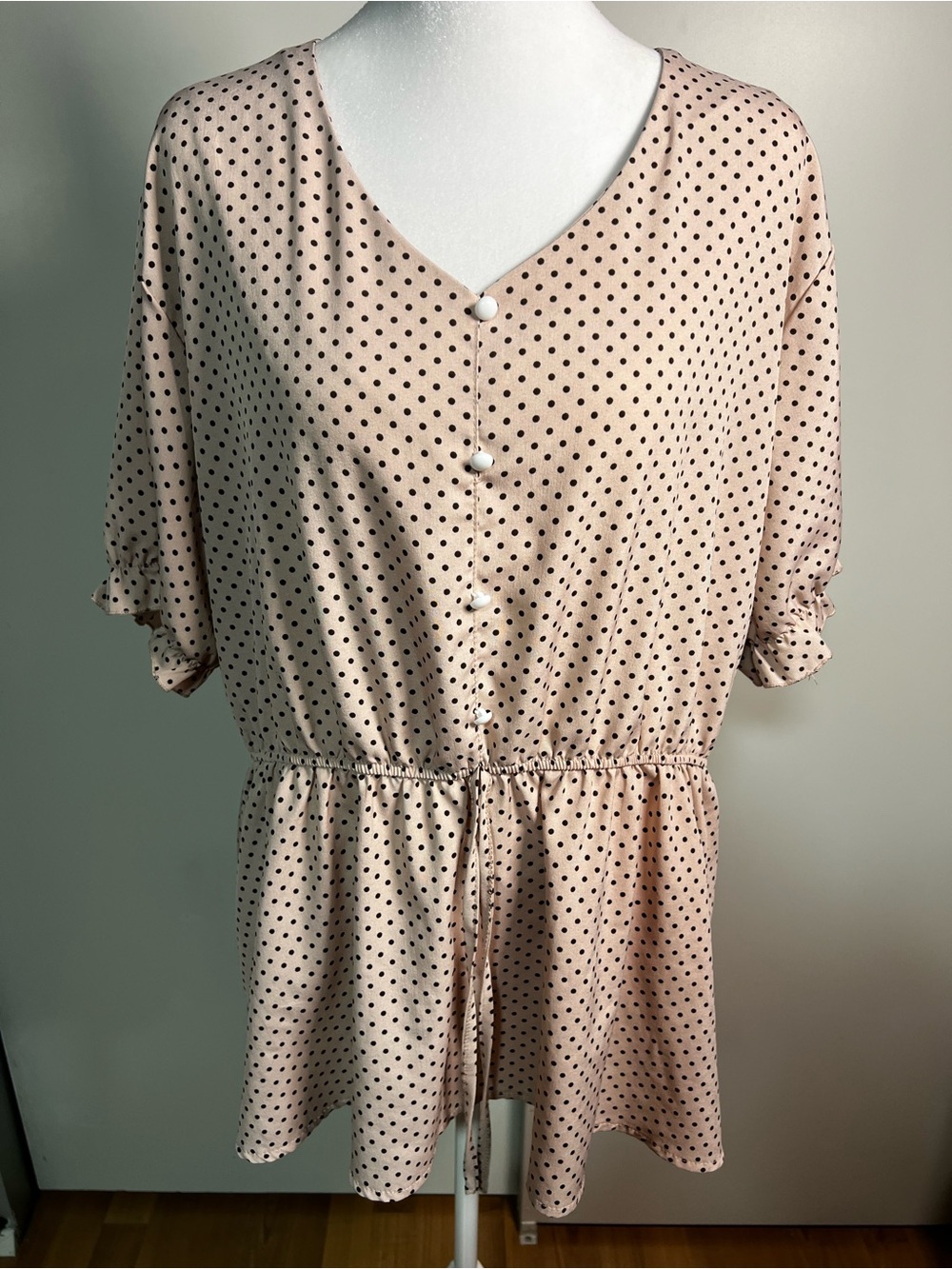Women’s Blush Pink Polka Dot Button-Front Blouse